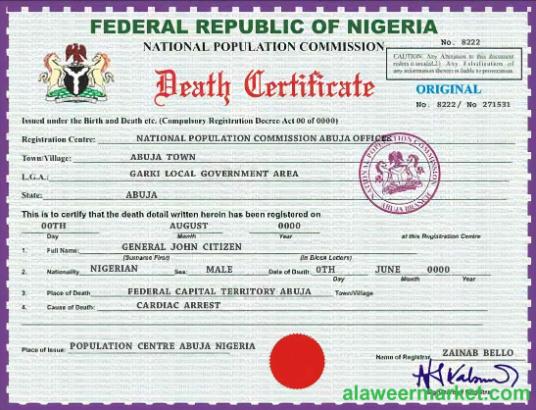 Nigeria vital record death certificate PSD template, version 2